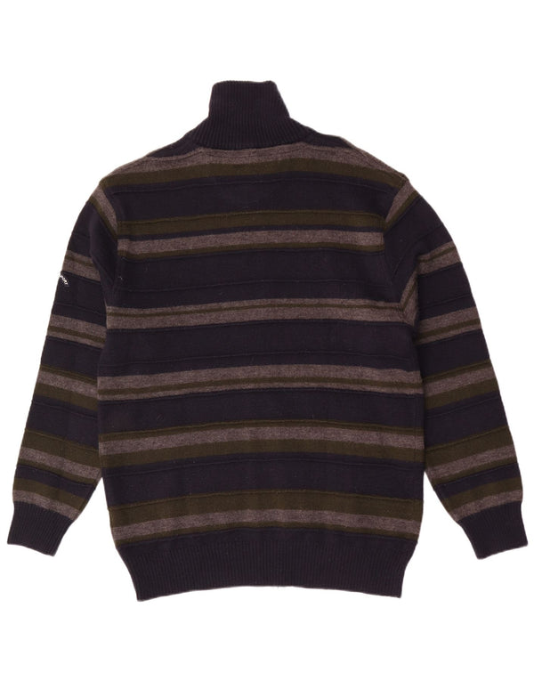Vintage Mens Cardigan Sweater 2XL Navy Blue Striped Merino Wool