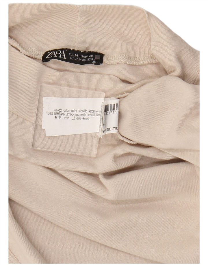 Zara Dame T-Shirt Top UK 12 Medium Beige Bomuld