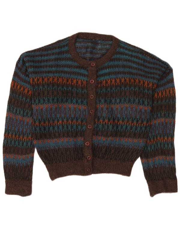 Vintage dame cardigan sweater EU 48 2XL brun stribet mohair