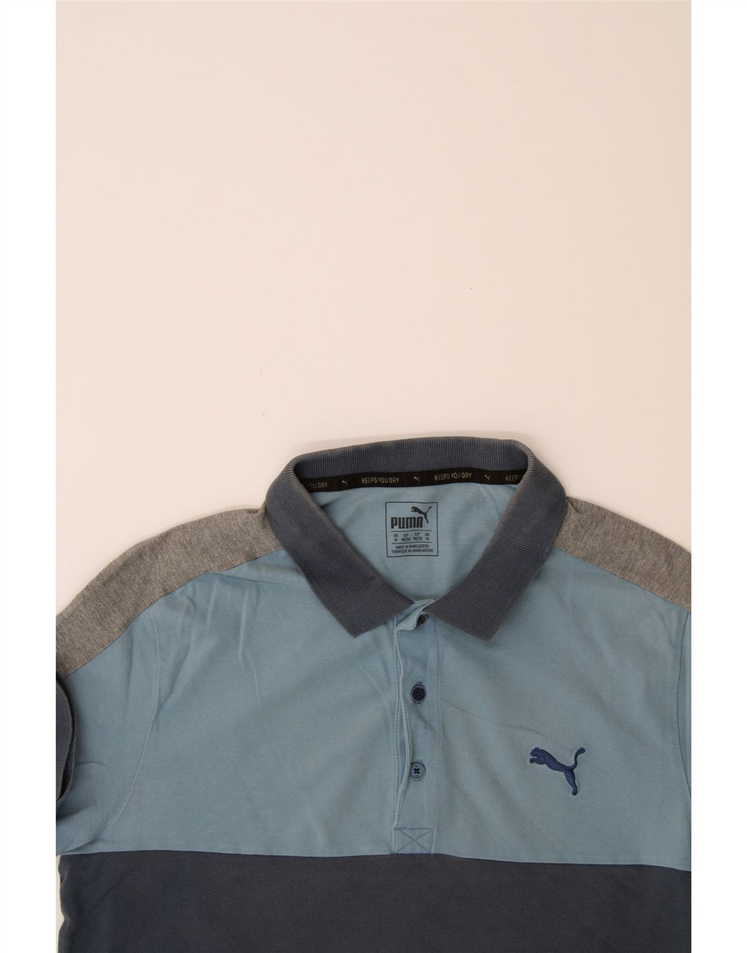 PUMA Mens Polo Shirt Medium Navy Blue Colourblock Cotton Vintage Puma and Second-Hand Puma from Messina Hembry 