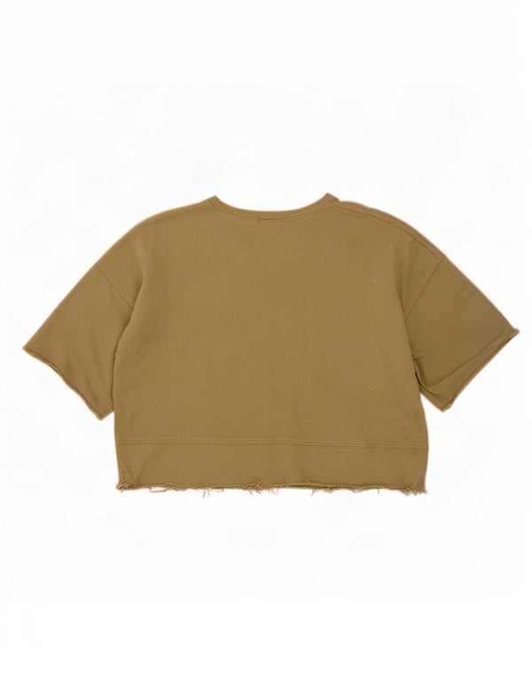 Zara Womens Crop T-Shirt Top UK 14 Medium Khaki Bomuld