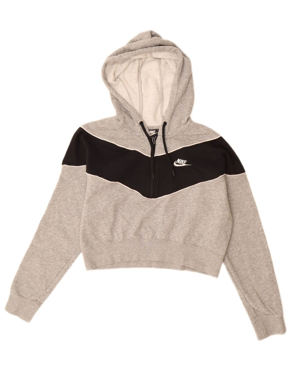 NIKE Crop hættetrøje til kvinder UK 14 Medium Grey Colourblock Bomuld