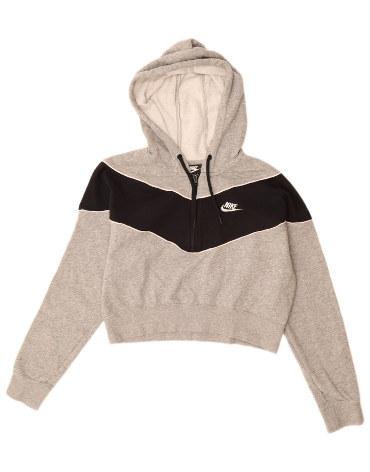 NIKE Crop hættetrøje til kvinder UK 14 Medium Grey Colourblock Bomuld
