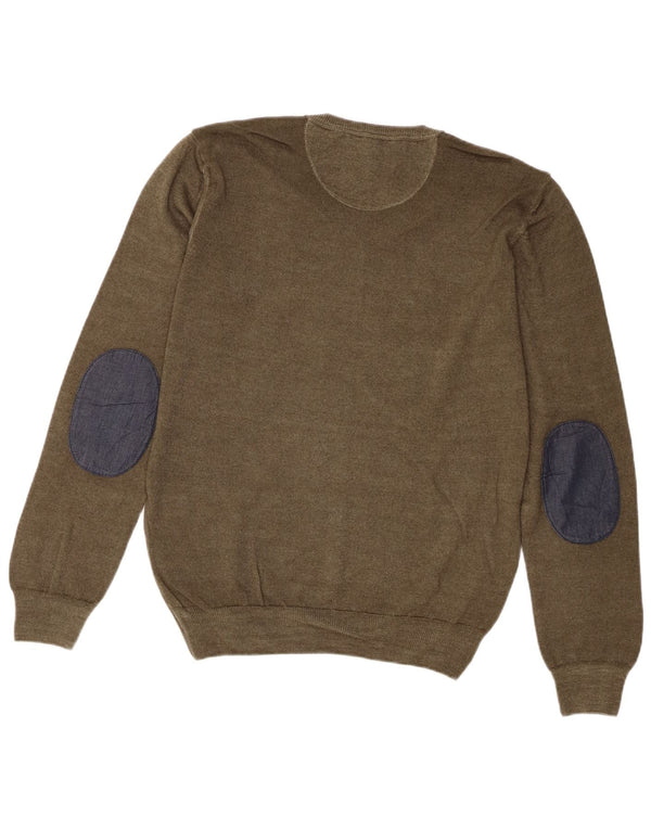 Trussardi Jeans Herre Regular Fit V-hals sweater Small Khaki Flecked