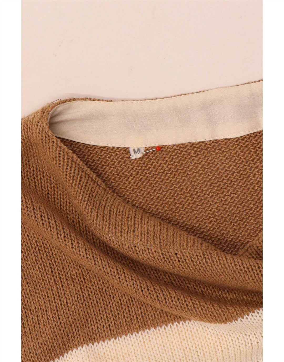 Vintage Herre Boat Neck Jumper Sweater Medium Brun Stribet