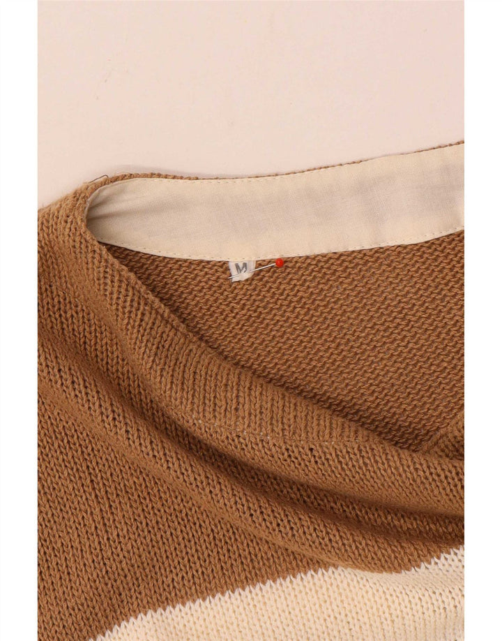 Vintage Herre Boat Neck Jumper Sweater Medium Brun Stribet