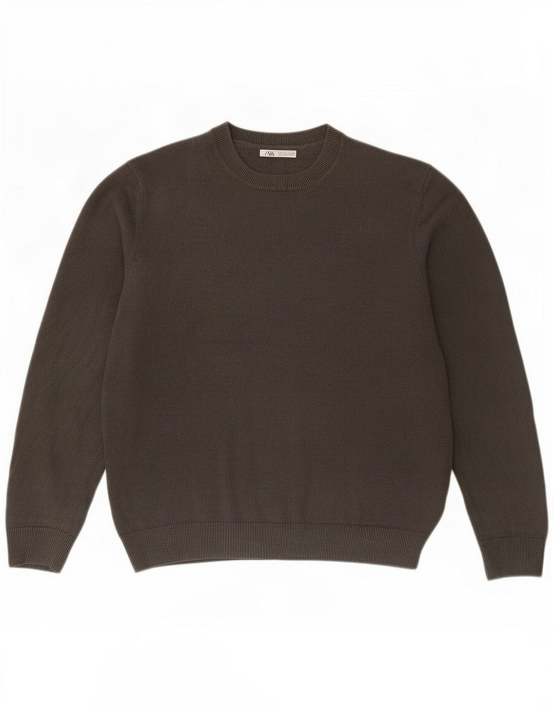 Zara Herre Crew Neck Jumper Sweater Stor Grå Linned