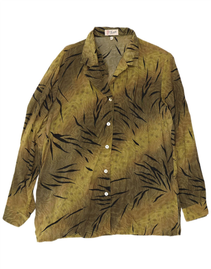 Vintage dameskjorte bluse EU 40 Medium Khaki Animal Print Cupro