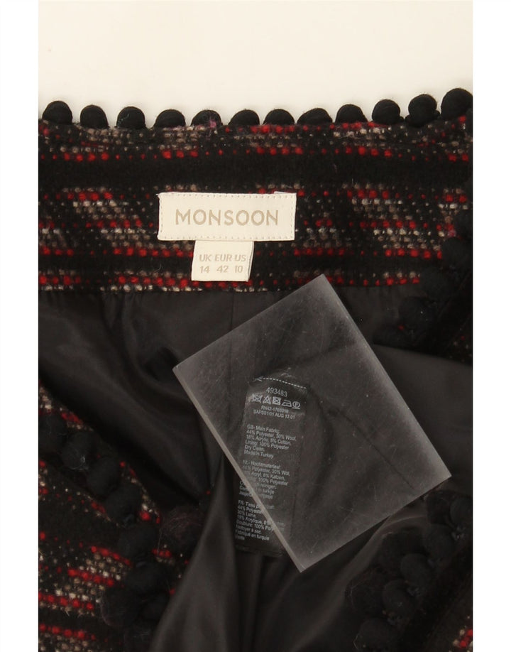 Monsoon Dame Blazer Jacket UK 14 Medium Sort Geometrisk Polyester