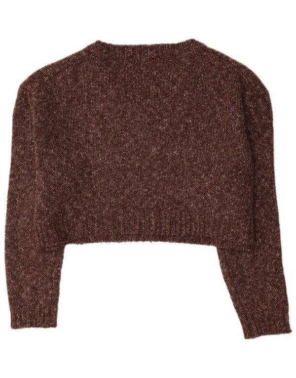 Zara Womens Crop V-hals sweater UK 14 Medium Brown Flecked Acryl