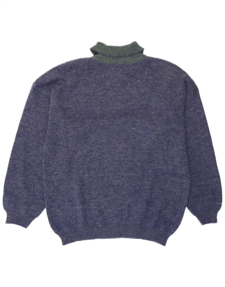 Blue Flame Herre Grafisk Polo Neck Jumper Sweater XL Flecked