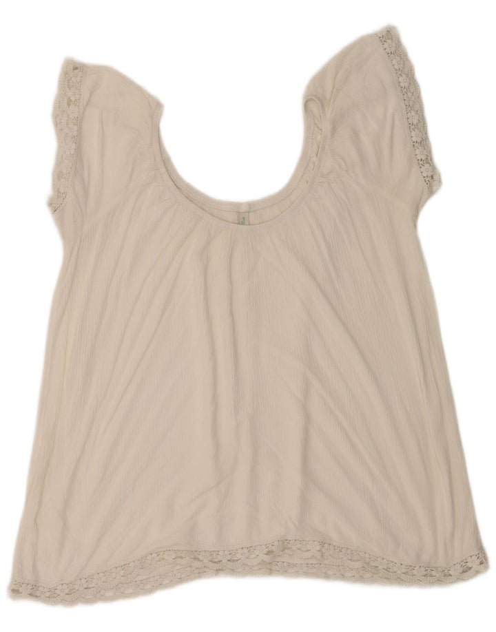 Benetton Dame Bluse Top UK 18 XL Hvid