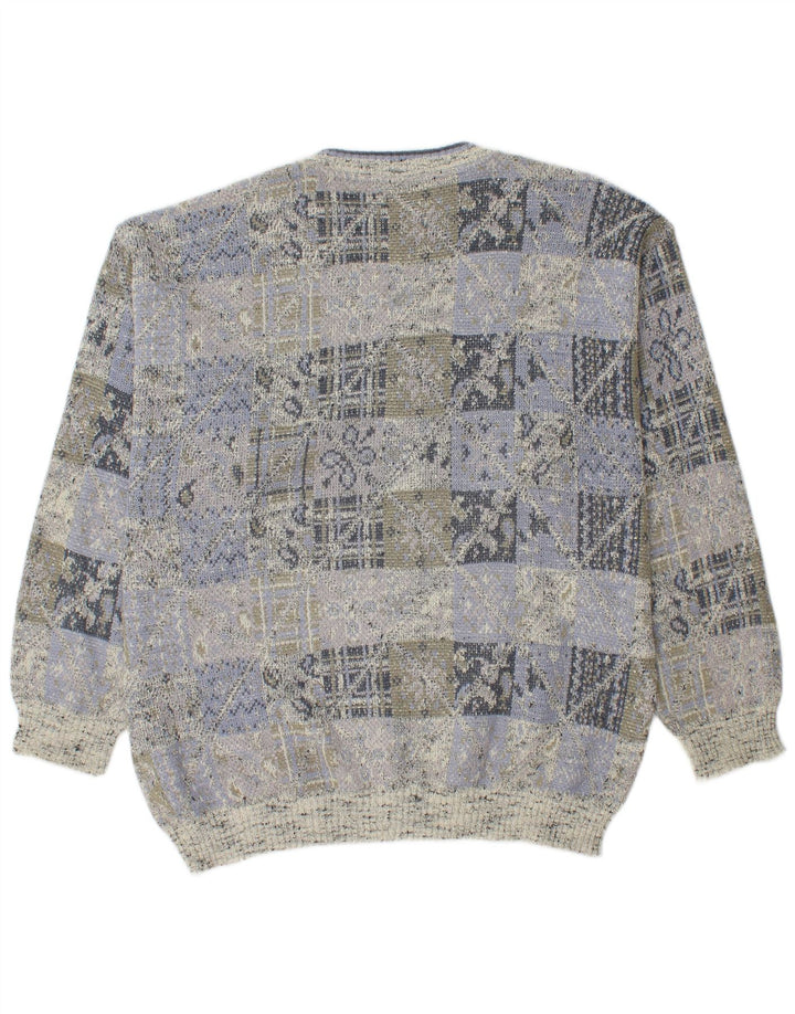 VINTAGE Mens Crew Neck Jumper Sweater IT 56 XL Multicoloured Geometric