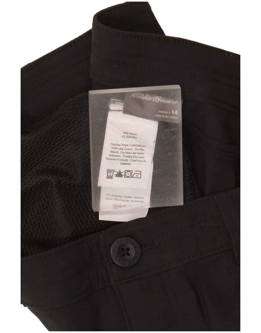 Eddie Bauer kvinders højtaljede cargo shorts US 14 XL W36 sort nylon