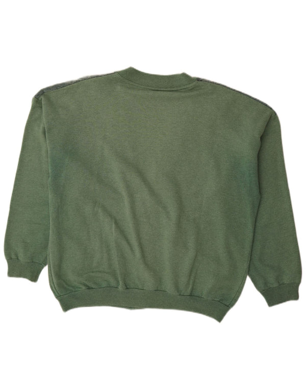 Vintage Mens Cardigan Sweater XL Green Colourblock Cotton