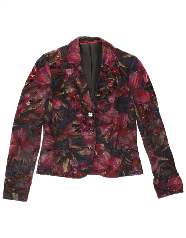 Vintage Dame 3 Button Blazer Jacket UK 10 Small Multicolored Floral