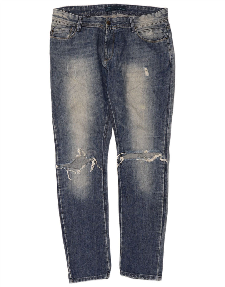 Zara Dame Distressed Slim Jeans EU 42 Large W32 L30 Blue