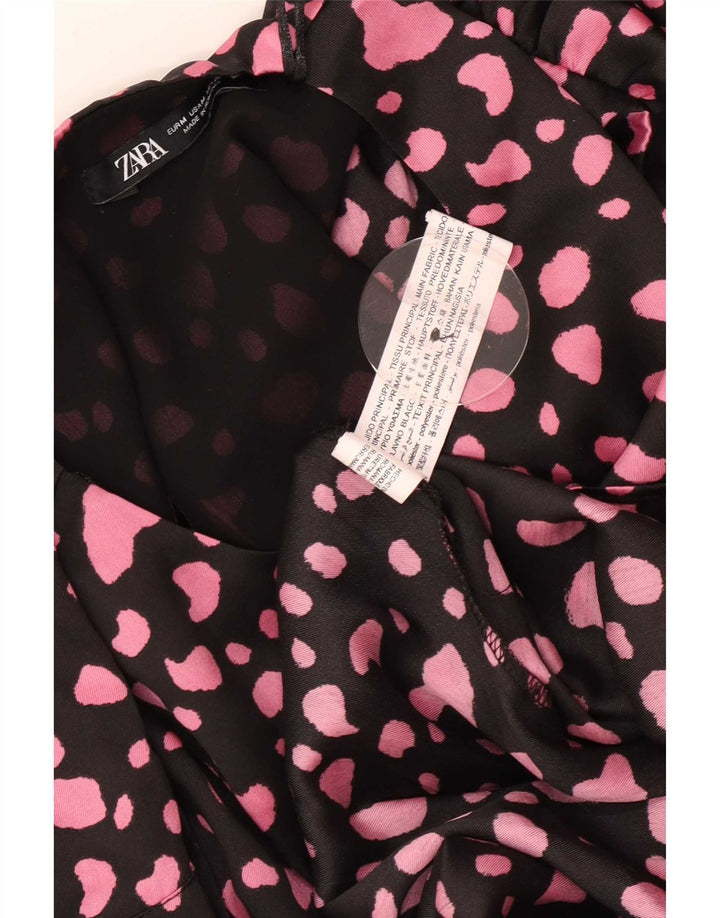 Zara Langærmet Maxikjole til kvinder UK 12 Mellem sort plettet polyester