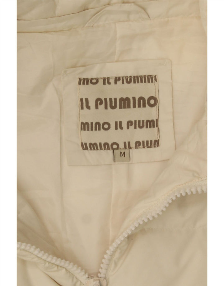 VINTAGE Polstret frakke med hætte til kvinder UK 14 Medium Off White Polyester