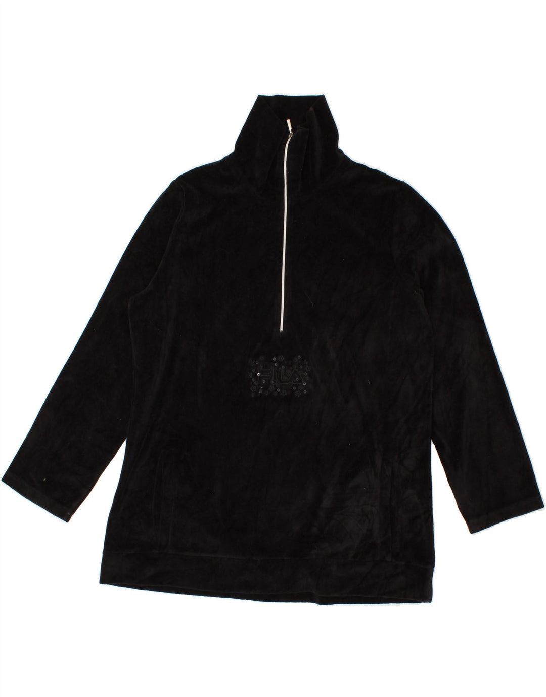 FILA Womens Zip Neck Sweatshirt Jumper UK 16 Large Black Vintage Fila and Second-Hand Fila from Messina Hembry 