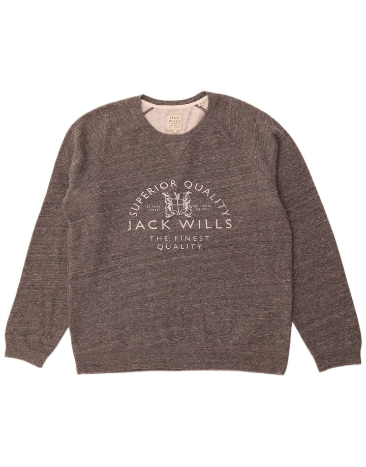 JACK WILLS Herre grafisk rund hals sweater XL Grå Flecked Bomuld