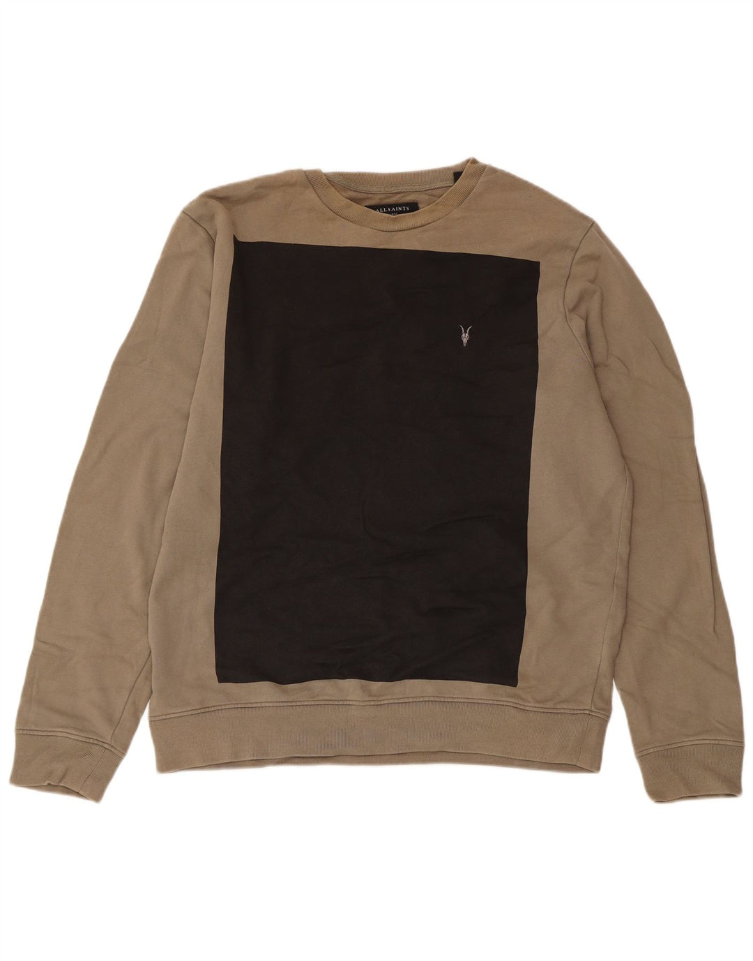 All Saints Herre Sweatshirt Jumper Stor Beige Colourblock Bomuld