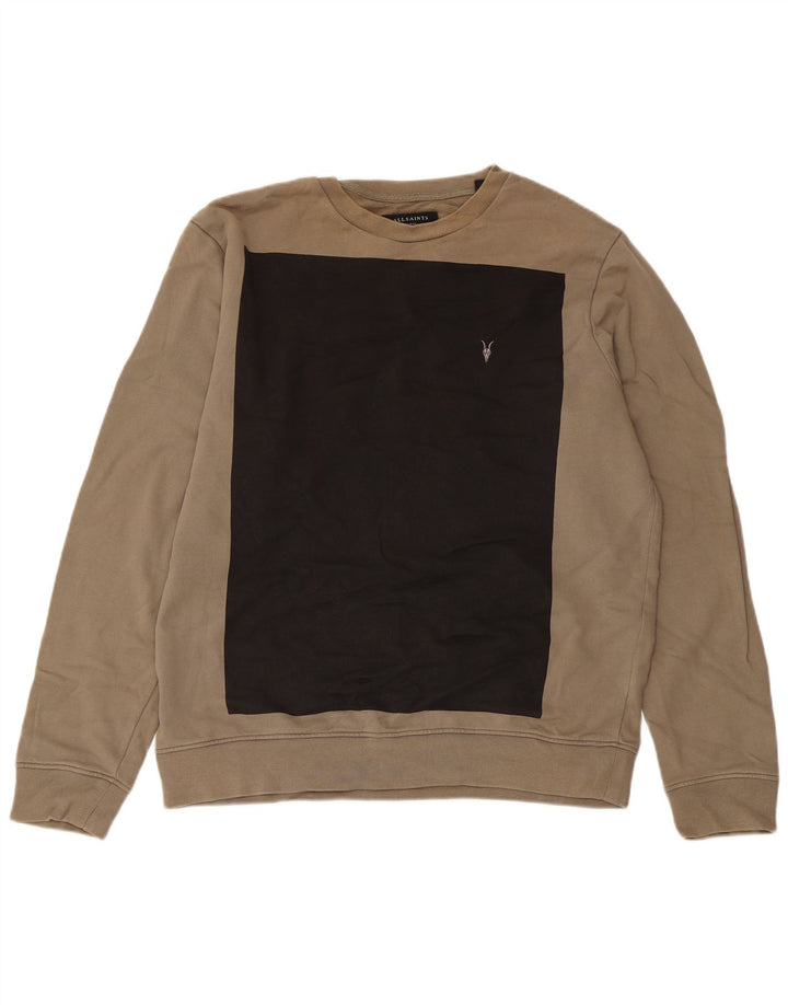 All Saints Herre Sweatshirt Jumper Stor Beige Colourblock Bomuld