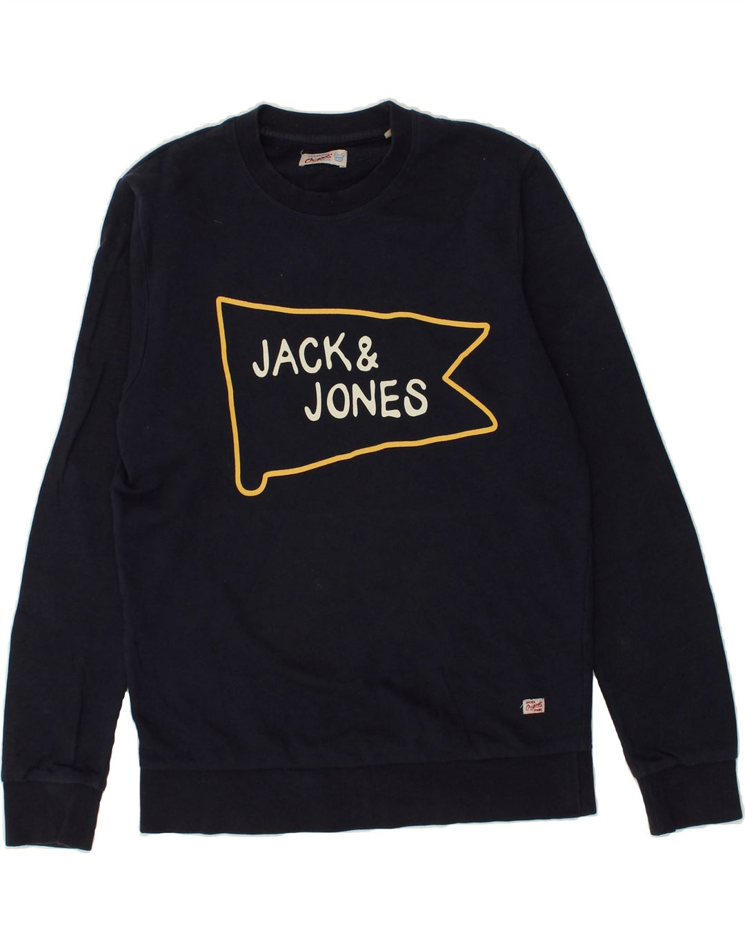 JACK & JONES Mens Graphic Hoodie Jumper Medium Navy Blue Cotton | Vintage Jack & Jones | Thrift | Second-Hand Jack & Jones | Used Clothing | Messina Hembry 