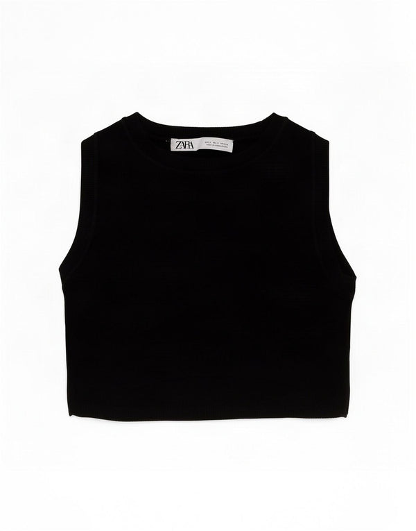 Zara Womens Crop Vest Top UK 8 Small Black Viscose