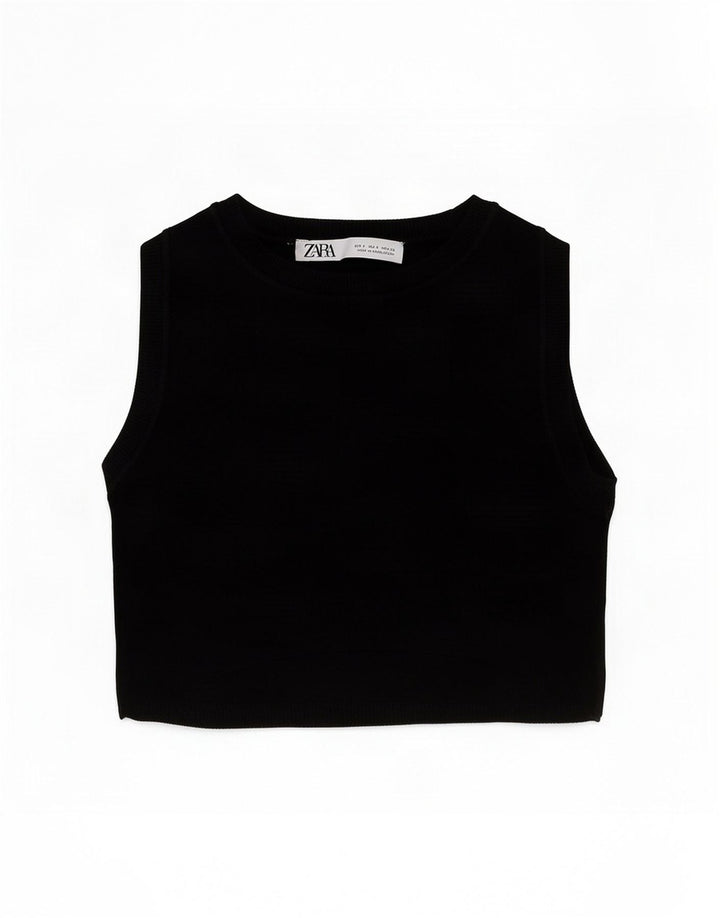 Zara Womens Crop Vest Top UK 8 Small Black Viscose