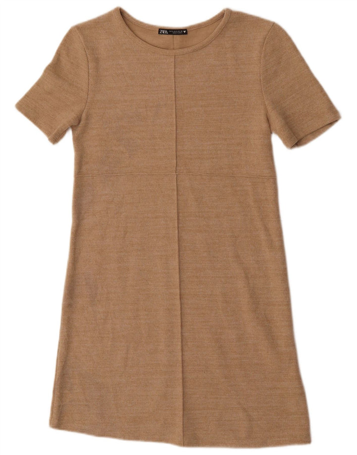 Zara Womens Shift Dress UK 8 Small Beige Bomuld