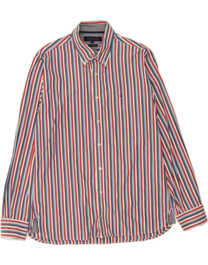 TOMMY HILFIGER Mens Custom Fit Shirt Medium Multicoloured Striped Cotton Vintage Tommy Hilfiger and Second-Hand Tommy Hilfiger from Messina Hembry 