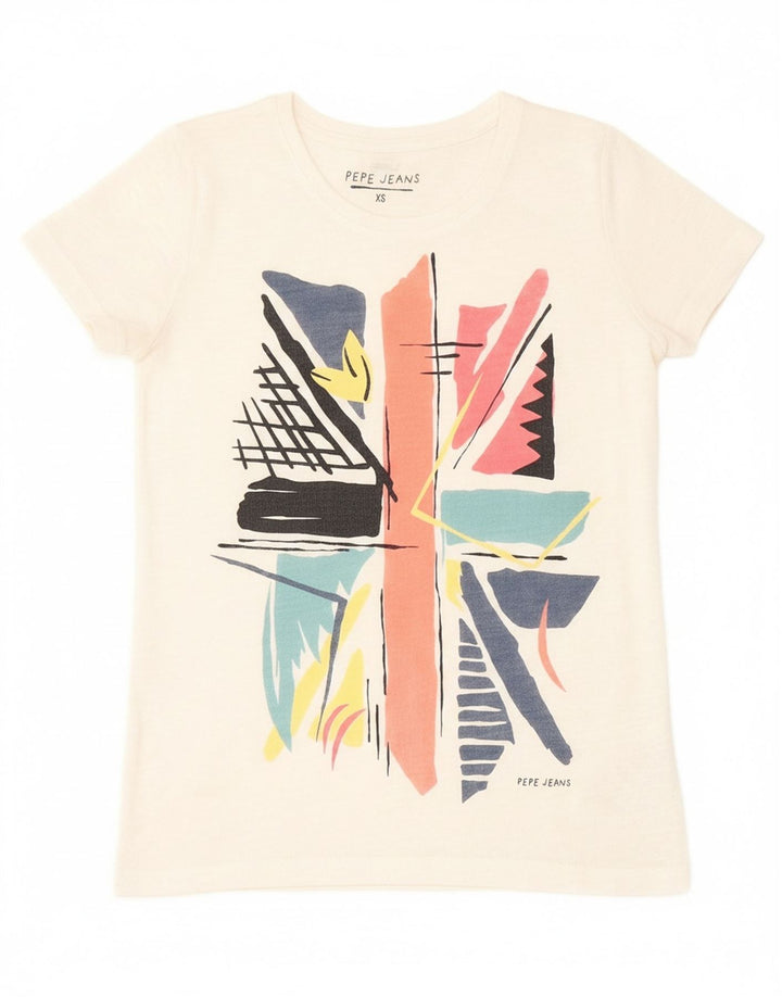 PEPE JEANS Womens Graphic T-Shirt Top UK 6 XS White Polyester