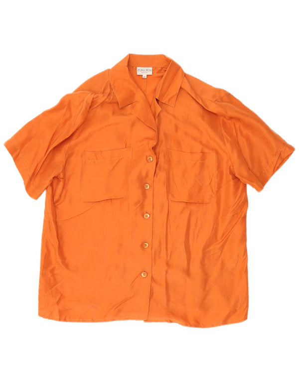 Vintage kvinders kortærmet skjortebluse UK 14 Medium Orange Silke