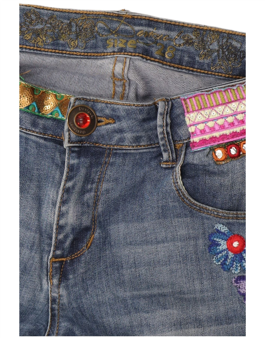 Desigual Dame Bootcut Jeans W32 L32 Blue Floral