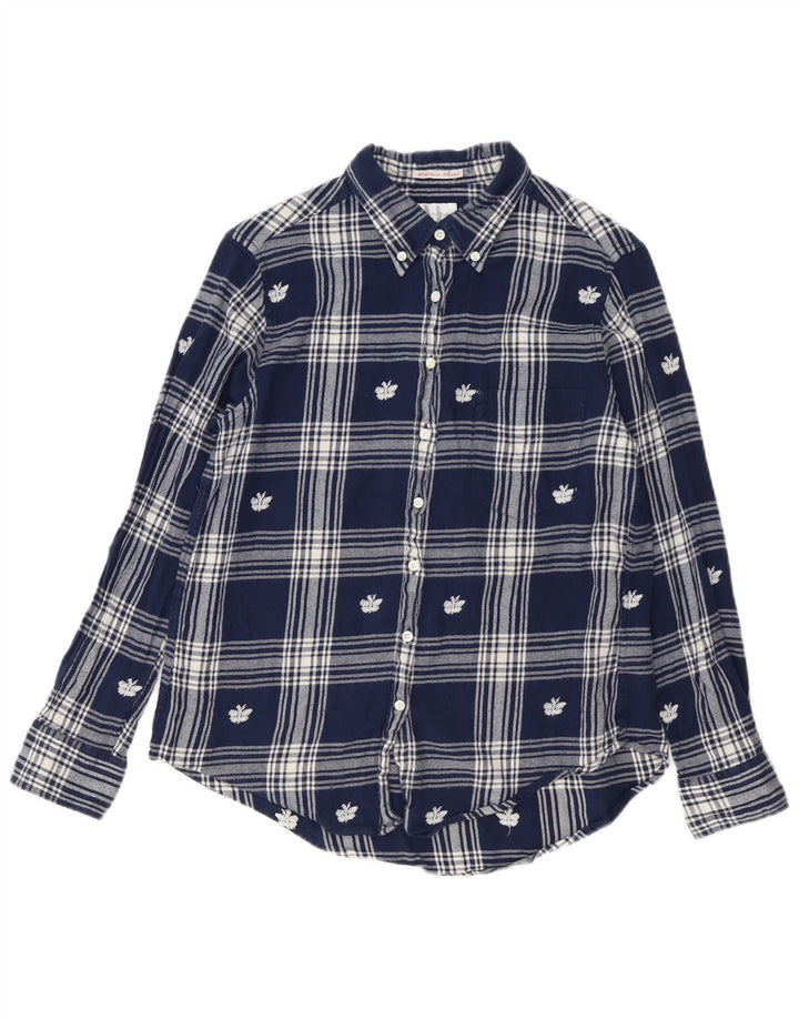 GANT Dame Flanell Shirt UK 14 Medium Navy Blue Plaid Bomuld