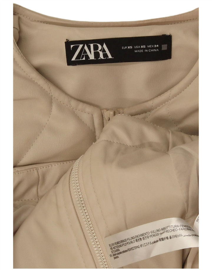 Zara Dame Oversized imiteret læder quiltet jakke UK 6 XS Beige Polyester