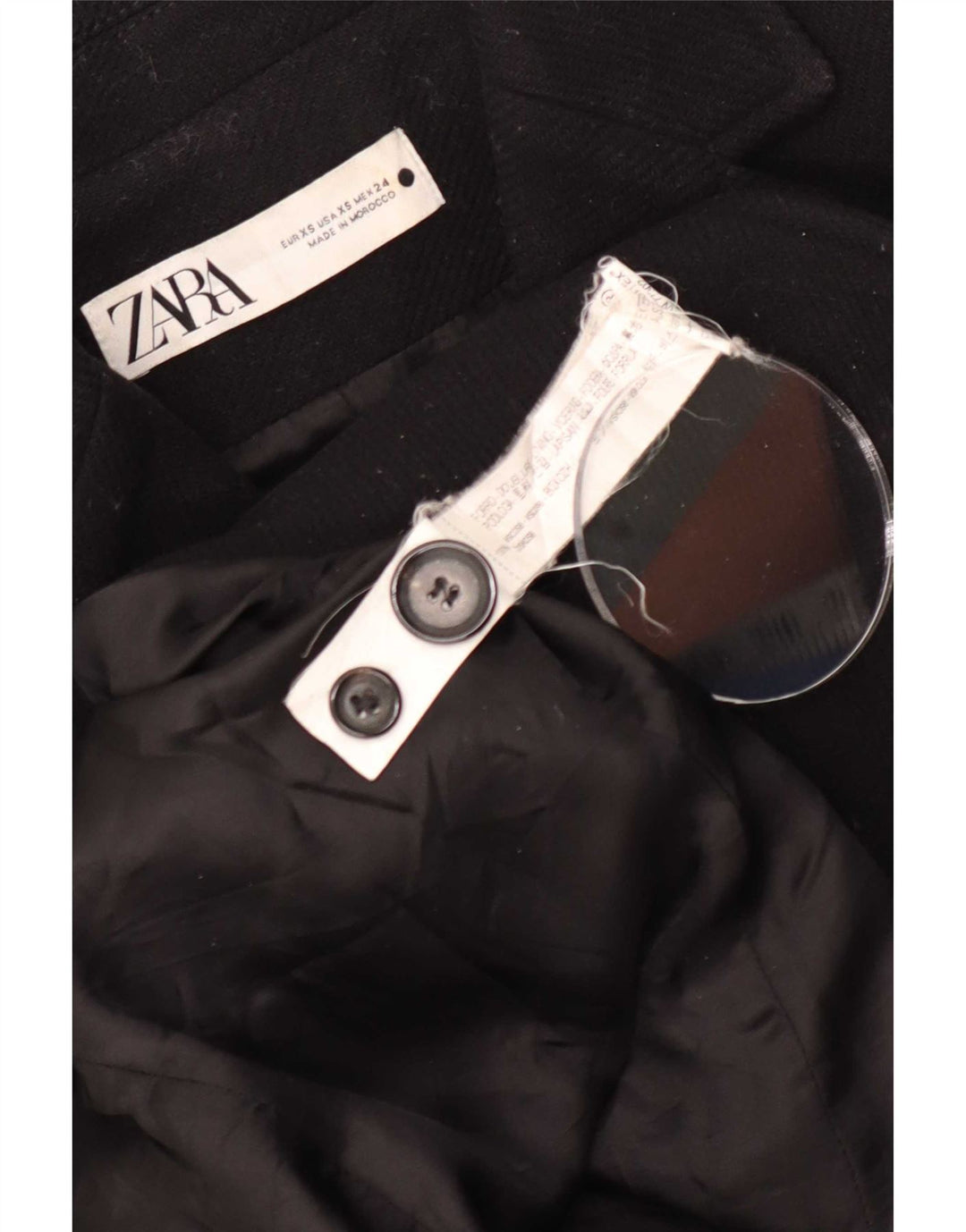 Zara Dame Overfrakke UK 6 XS Sort Viscose