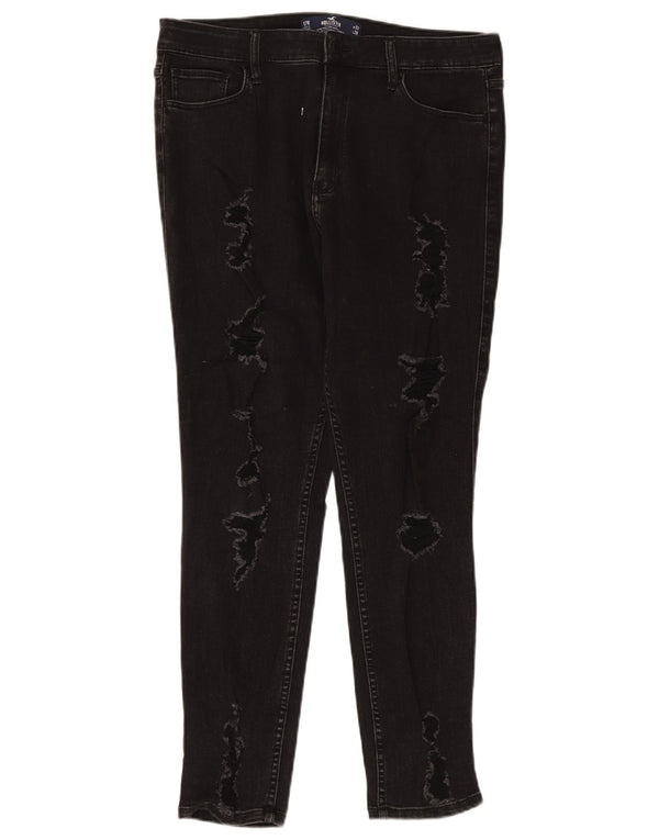 Hollister Kvinders Distressed High Rise Skinny Jeans US 17 2XL W33 L28 Black