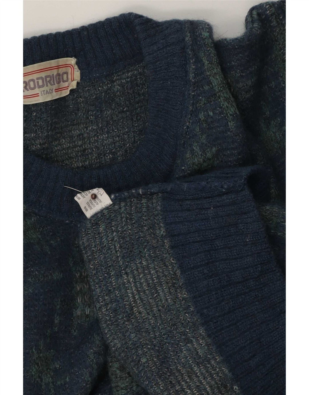 Rodrigo herre rund hals sweater stor blå geometrisk alpaka uld