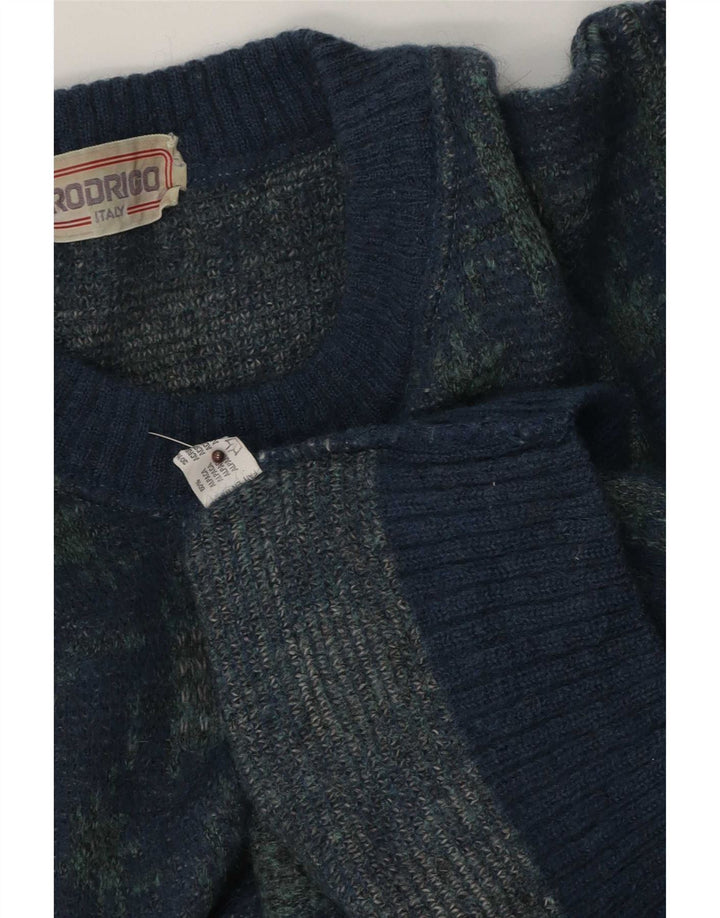 Rodrigo herre rund hals sweater stor blå geometrisk alpaka uld