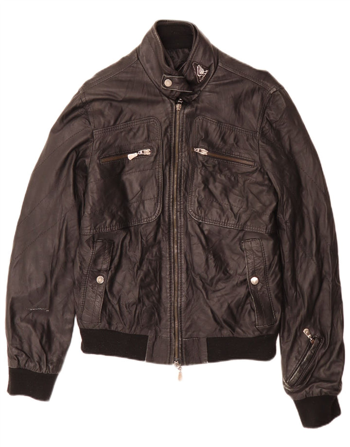 Hogan dame bikerjakke i læder UK 12 Medium Sort