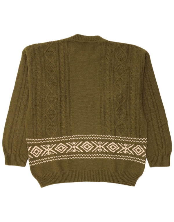 Citron Herre Crew Neck Jumper Sweater XL Khaki Fair Isle Wool