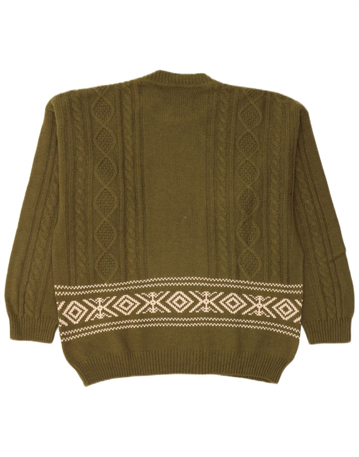 Citron Herre Crew Neck Jumper Sweater XL Khaki Fair Isle Wool