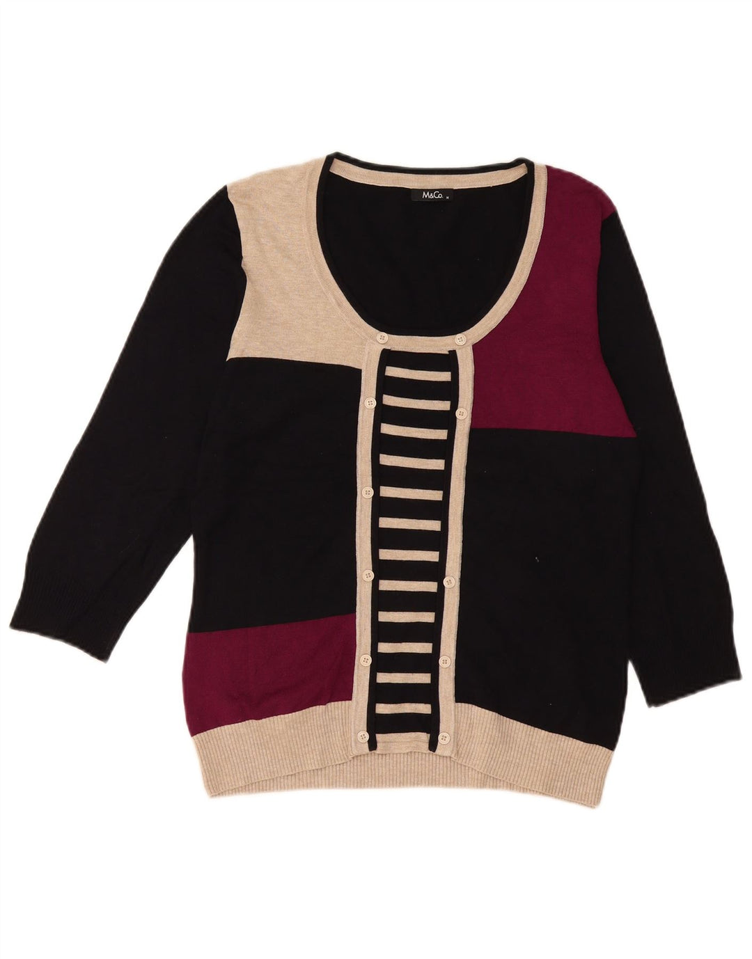 M&Co Dame Boat Neck Jumper Sweater UK 14 Medium Black Colourblock