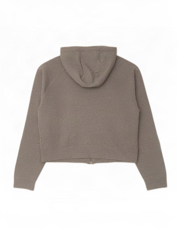 Champion Womens Crop Zip Hoodie Sweater UK 12 Medium Grey Colourblock
