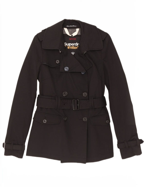 Superdry Trench Coat til kvinder UK 10 Small Black Colourblock Bomuld