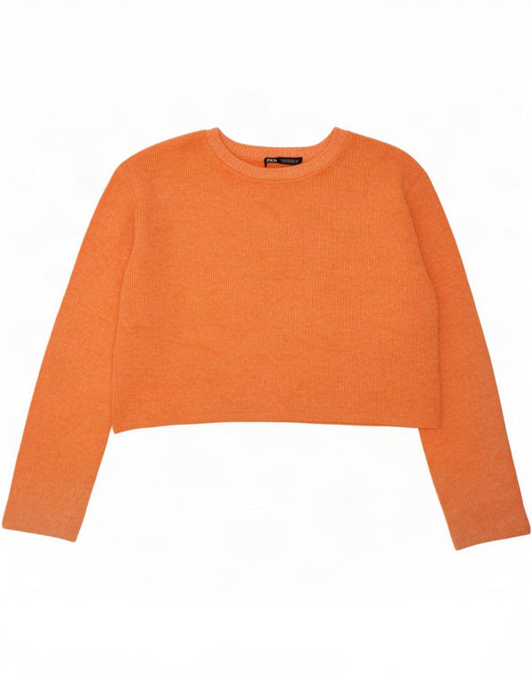 Zara Womens Crop Oversized Top Langærmet UK 10 Small Orange Polyester