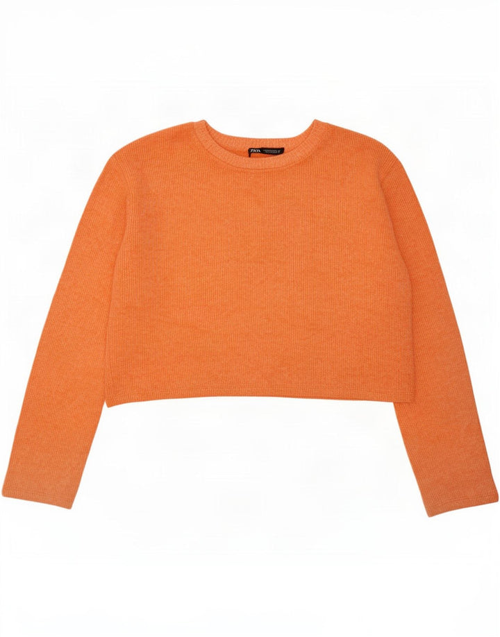Zara Womens Crop Oversized Top Langærmet UK 10 Small Orange Polyester