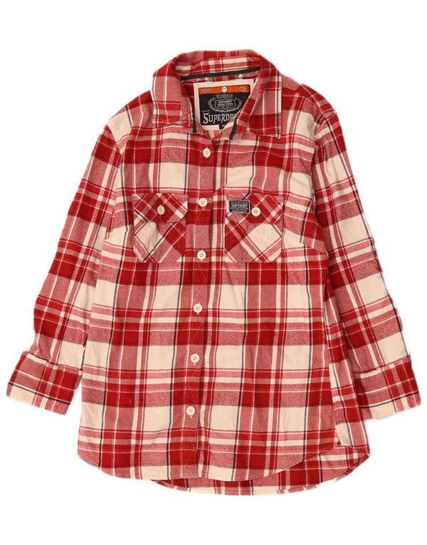 Superdry Womens Flannel Shirt UK 14 Large Red Check Cotton